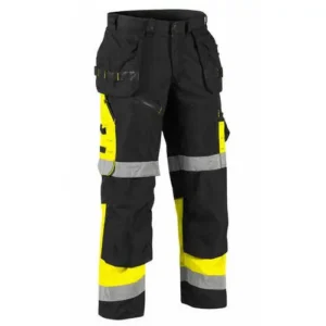 black hi visibility cargo custom trouser with multi pockets with white background