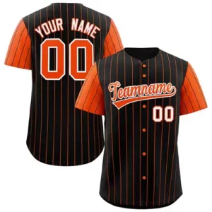 custom black with orange shoulders baseball sublimated uniform with white background