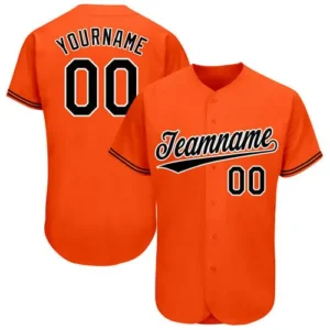 custom orange sublimated baseball jersey player name on back team name on front with white background