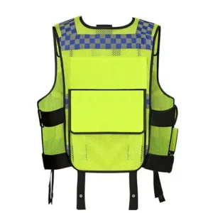 custom yellow heavy duty safety vest with white background