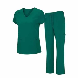 a green scrubs and pants pair on a white background