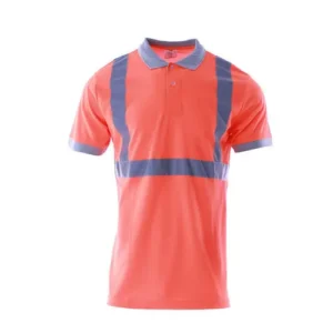 orange custom hi vis reflective polo shirt with white background