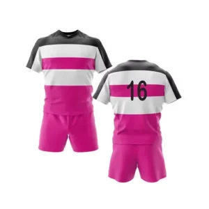 pink and black custom rugby uniform team name on back with white background