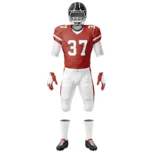 red and white bottom custom American football uniform with white background