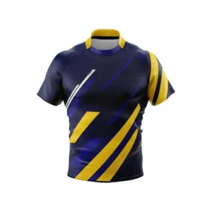 rugby custom sublimated uniform navy blue and yellow with white background