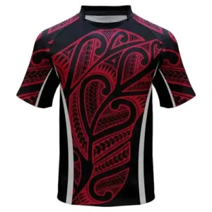 rugby custom uniform in red and black color with white background