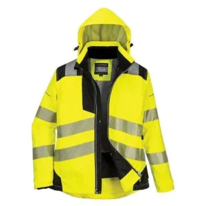 self extinguishing hi vis custom yellow rain jacket with white background