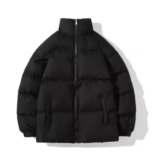 black heavy puffer jacket nylon fabric