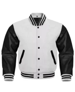 Black Leather Sleeve Varsity Jacket