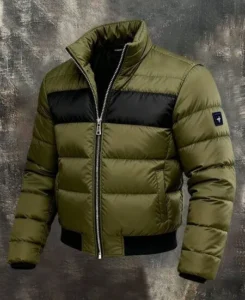 Black Panel Olive Green Custom Puffer Jacket